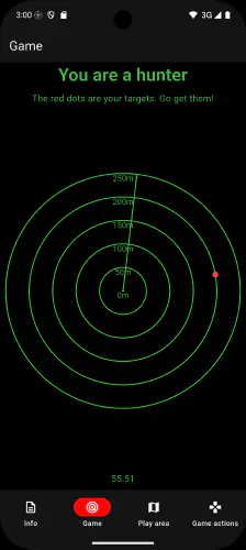 screenshot of the app on the gameplay tab as the hunter