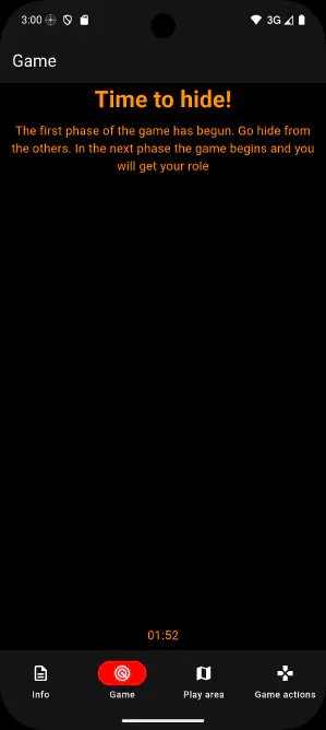 screenshot of the app when the game is in the initial disperse phase