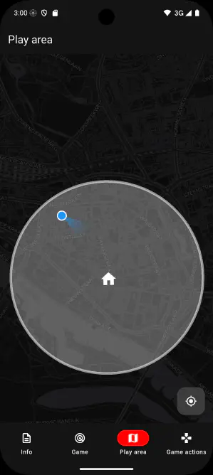 screenshot of the app when the game is on the map tab